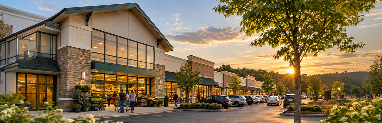 parking lot of a grocery and retail shops development